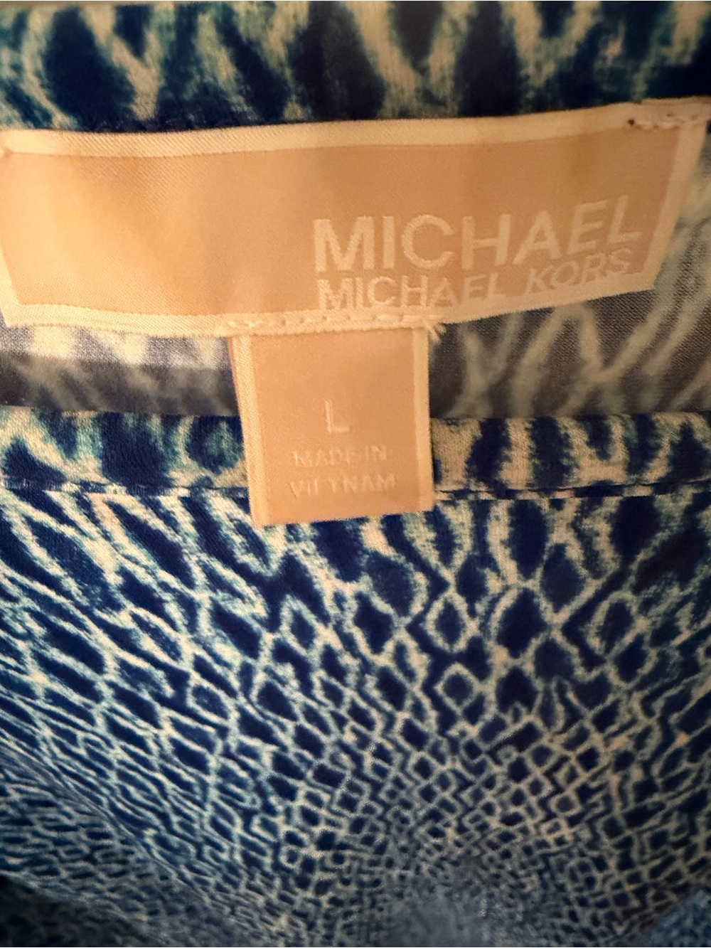 Michael Kors Size L dress blue abstract print contrast hem stretch long sleeve - Picture 5 of 5